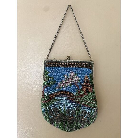 Vintage Micro Beaded Landscape Pictorial Antique Bag Purse Evening 1920s 30s - Picture 5 of 9